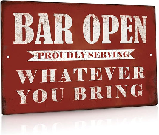 Putuo Decor Bar Open Metal Tin Sign Bar Man Cave Funny Wall Decor, 8"x12"