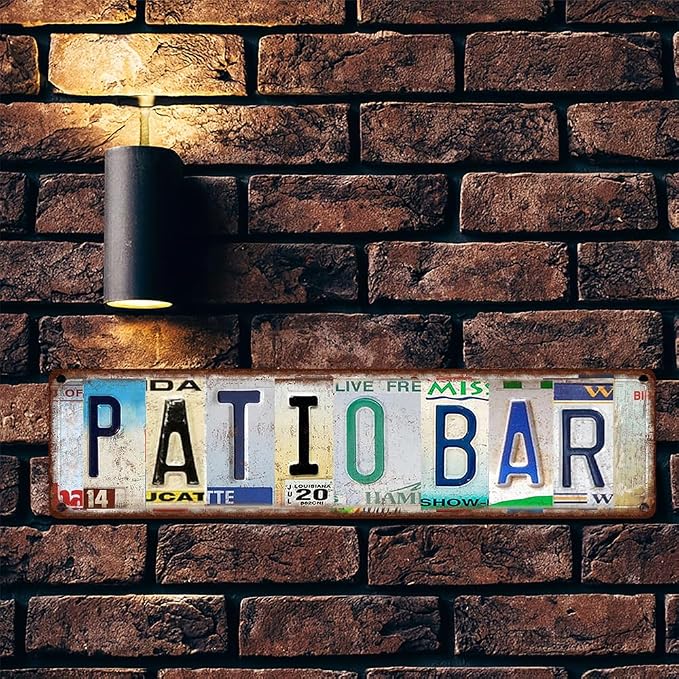 Vintage License Plate PATIO BAR Sign – 16x4 Inch Rustic Tin Wall Décor for Outdoor Patio, Backyard Bar, BBQ Area, Garden Bar or Poolside - Image 5