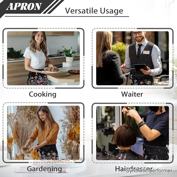 Server Apron with 3 Pockets 13 Inch Short Half Waist Aprons Waterproof Cooking Aprons for Women Men - Image 5