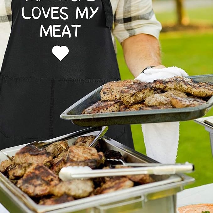 Rosoz Funny BBQ Black Chef Aprons for Men, Adjustable Kitchen Cooking Aprons for Men, Dad, Husband - Birthday, Father's Day - Image 2