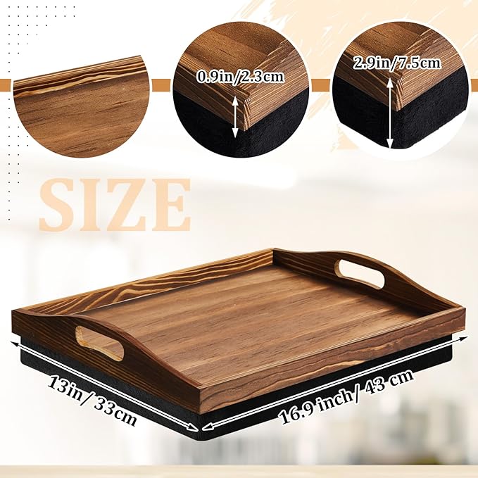 Tioncy 1 Piece Bamboo Lap Tray with Detachable Pillow 16.9'' x 13'' Lap TV Trays Desk with Handles for Adults Eating in Recliner Breakfast Housewarming Gift (Burn Color)