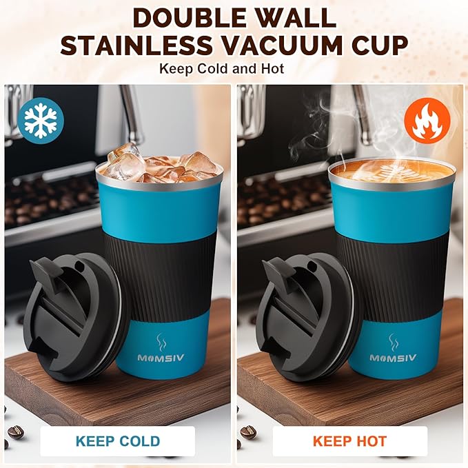 MOMSIV 12oz Travel Mug, Insulated Coffee Cup with Leakproof Lid, Vacuum Stainless Steel Double Walled Reusable Tumbler for Hot and Cold Water Coffee and Tea In Travel and Car
