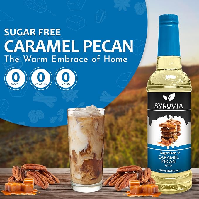 Syruvia Sugar Free Coffee Syrup, Caramel Pecan Flavored Syrup for Drinks, Lattes, and Desserts – 25.4 fl oz, With Pump - Image 3