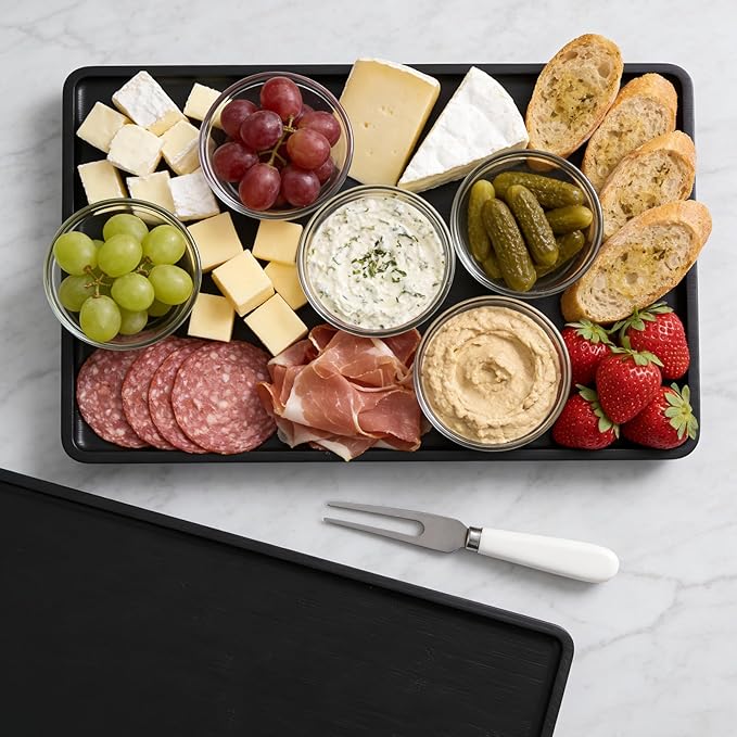 Bamboo Serving Tray,15.8x9.8 Inch Decorative Trays Platter for Coffee Table,Living Room,Bar,Party,Mini Charcuterie Boards Cheese Board,Home Decor（Black）