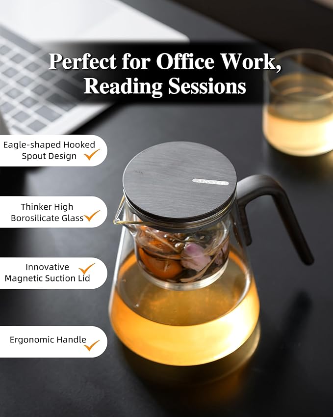 ZENS Enchanted Tea Pot with Magnetic Lid, Magic Glass Teapot with Infuser for Loose Leaf Tea Steeper, Mess-Free Herbal Tea Maker, Tea Diffusers for Tea Lovers Ideal Gifts, 27oz/800ml