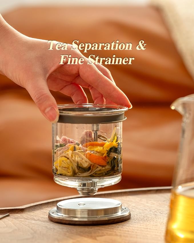 ZENS Magnetic Tea Pot, Enchanted Glass Teapot with Infuser and Magnetic Suction Lid for Mess-Free Loose Tea Diffusers, Walnut Wood Handle, Tea Lovers Gifts
