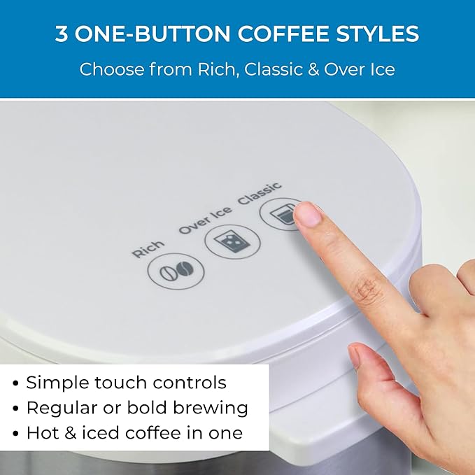 Kenmore Single Serve Coffee Maker – 6–14 Oz Brew Sizes, Compatible with Keurig K‑Cup Pods & Ground Coffee, One Cup Brewer, Travel Mug Friendly, Auto Shut‑Off, Hot & Iced maquina de cafe, White