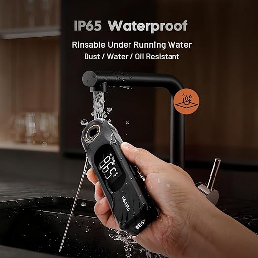 INKBIRD Dual Screen Display 0.5 Sec Rechargeable Instant Read Meat Thermometer for Cooking and BBQ, Professional 1.8mm Ultra-Fine Probe IP65 Waterproof Kitchen Thermometer with Magnets, Gill Smoker