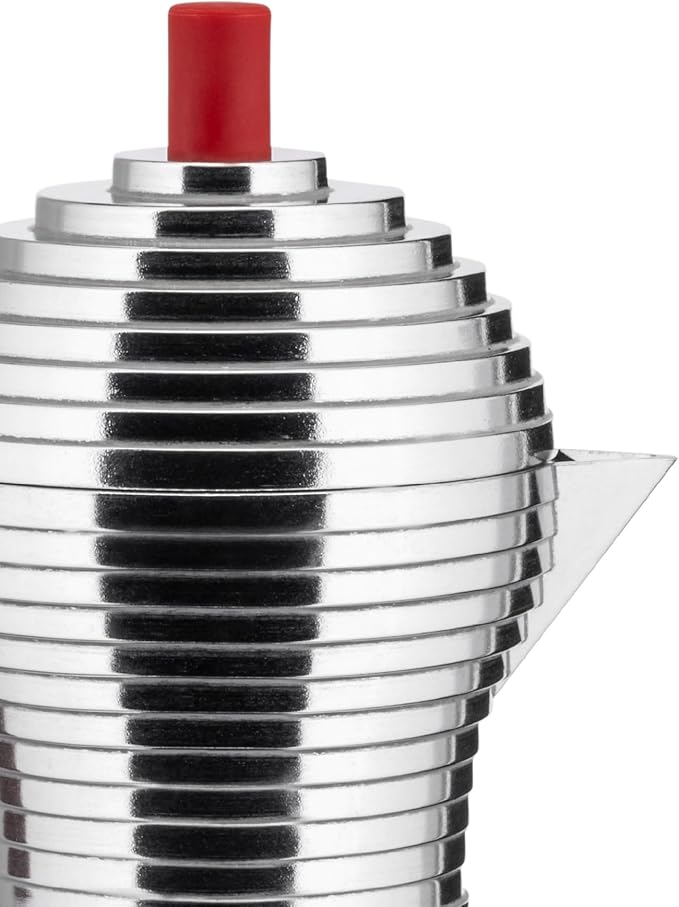 Alessi MDL02/6 R "Pulcina" Stove Top Espresso 6 Cup Coffee Maker in Aluminum Casting Handle And Knob in Pa, Red