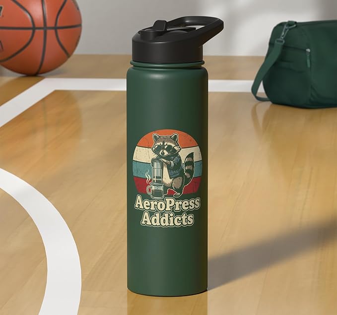 Retro Raccoon Coffee Lover Shirts AeroPress Addicts Stainless Steel Insulated Water Bottle