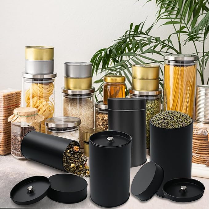 15 Pack 16oz Metal Tea Tins Black Tea Round Tin Can Container with Airtight Double Lids for Loose Leaf Tea Storage in Kitchen, Sugar, Spices