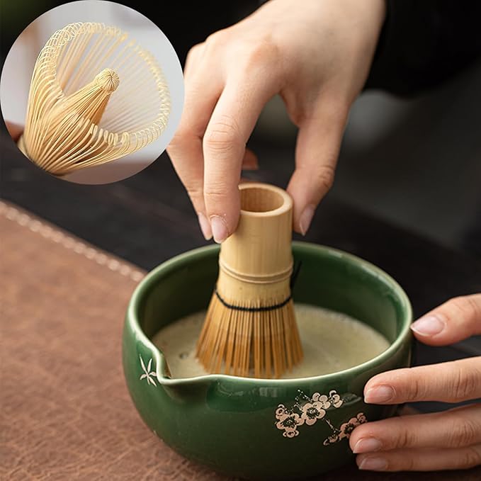 Matcha Whisk Set,8 Pcs Ceramic Matcha Set for Ceremony,Matcha Whisk kit with Bowl,Bamboo Whisk and Holder,Scoop,Sifter,Gift for Matcha Lovers Family and Friend Green