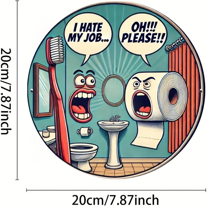 Room Decor 1pc Retro Aluminum Bathroom Sign, 8x8 inch Vintage Illustration, Humorous Toilet Theme Wall Art for Home, Office, Hotel Decor - Image 3
