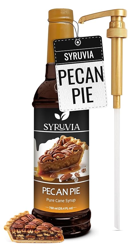 Syruvia Pecan Pie Coffee Syrup - 25.4 fl oz - Kosher Syrups, Gluten Free, No Coloring, Perfect for Drinks, Soda, Shakes & More With Syrup Pump