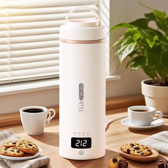 Travel Kettle, Portable Electric Kettle with 4 Temperature Controls, 304 Stainless Steel with Auto Shut-off & Leak Proof, Beige (120V)