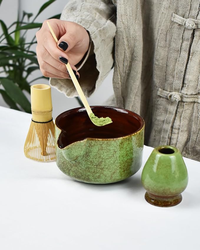 Artcome Premium Matcha Tea Set - 20.2oz Ceramic Bowl, Bamboo Whisk, Scoop, Whisk Holder & Brewing Guide - Complete Set for Authentic Japanese Matcha Ceremony