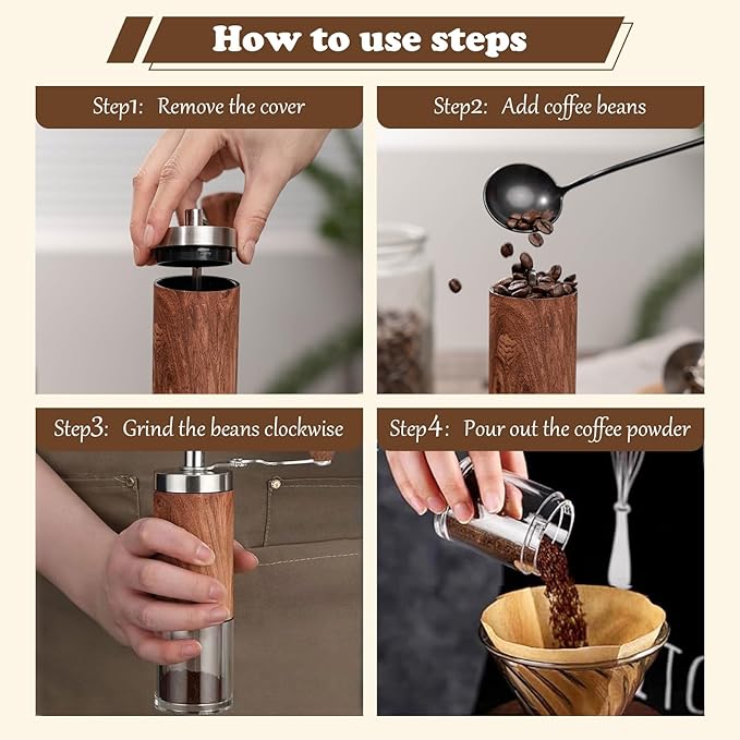 Manual Coffee Grinder, Stainless Steel Coffee Bean Grinder, Adjustable Burr Coffee Grinder, Foldable Handle Portable Coffee Grinders for Home Use, Office, Travel and Camping, for gift