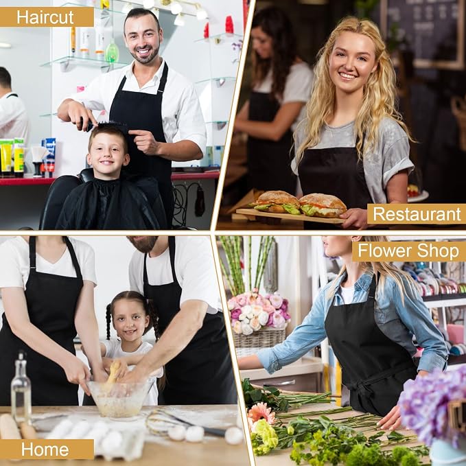 3 Pack Black Aprons for Women with Pockets, Adjustable Water Resistant Cooking Apron Unisex Bib for Chef Men and Women - Image 7