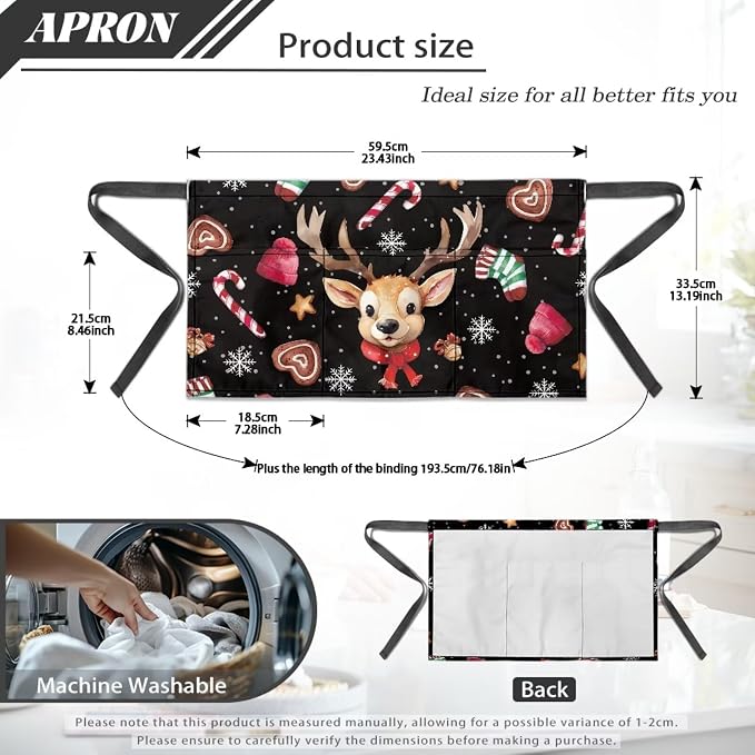 Waist Apron with 3 Pockets Waterproof 13 Inch Short Half Waist Aprons Women Men Server Aprons Waitress Waiter Apron - Image 7
