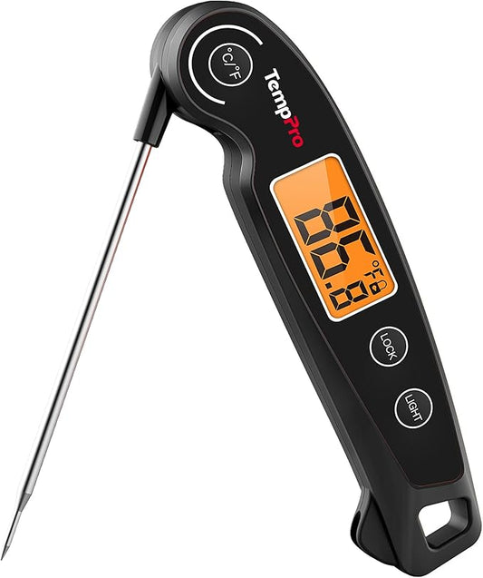 ThermoPro TP605 Instant Read Meat Thermometer for Cooking, Waterproof Digital Food Thermometer with Large Backlit LCD, 180° Foldaway Probe Kitchen Thermometer for Grilling, Smoking & Candy Making