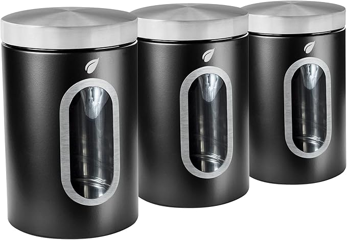 Saf-Care Kitchen Canisters - Modern Kitchen Decoration of Canister Set with Multiple Preservation Purposes by Tight Sealed Lids, Good for Wedding Gifts Kitchen Canisters Set of 3, Matte Black