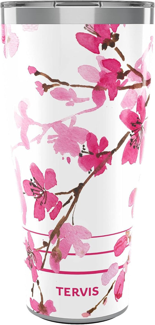 Tervis Traveler Sakura Japanese Cherry Blossom Triple Insulated Tumbler Travel Cup Keeps Drinks Cold & Hot, 30oz, Stainless Steel