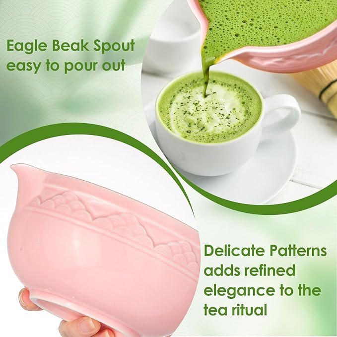 Matcha Whisk Set, ZBUFAN 7 Pcs Pink Matcha Kit with Bamboo Whisk(Chasen) and Holder, Ceramic Matcha Bowl with Spout, Japanese Tea Set with Matcha Sifter and Scoop
