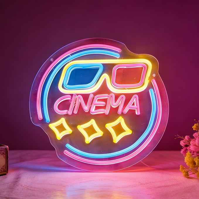 Cinema LED Neon Sign, USB Powered Decorative Neon Light for Cinema Home Theater Party Living Room Wall Table Movie Theme Decor 12.2 x 12.6 In by Brighten%E2%80%98Neonawall%E2%80%99NeonSign