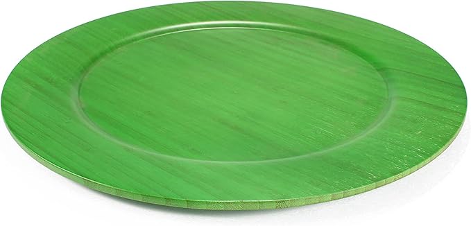 BambooMN 13" Dia Green Bamboo Reusable Dinnerware Charger Round Plates for Catered Events, Holidays, or Home Use Supplies, 4 Pcs