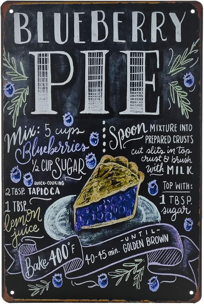 Food Vintage Tin Sign - Blueberry Pie Retro Metel Sign - Wall Decor wall sign for Kitchen Bakery Cafe Restaurant by TREEPERI
