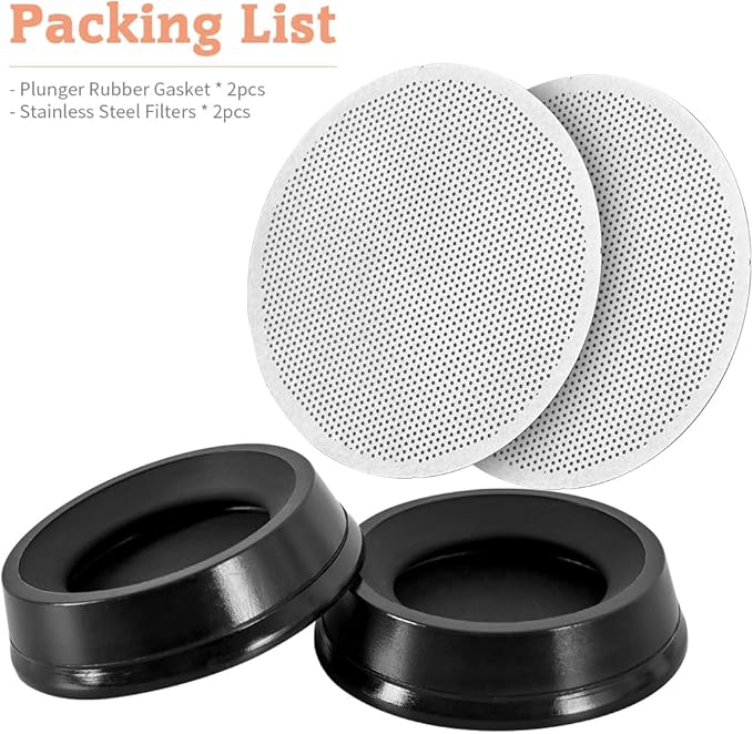 CAFEMASY Plunger Rubber Gasket with Reusable Stainless Steel Filter Replacement Parts Coffee Accessories Tools Compatible with Aeropress and Aeropress Go Portable Espresso Maker