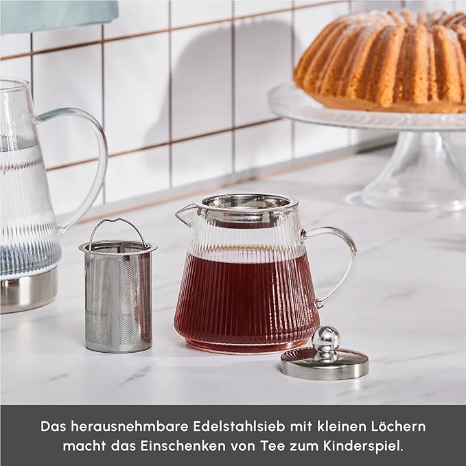 Karaca Keops Turkish Small Teapot with Infuser and Lid (450 ml Tea Pot & 1500 ml Induction Kettle) - Borosilicate Glass Small Teapot Set for Stovetops - Clear Tea Maker with 10-15 Cups Capacity