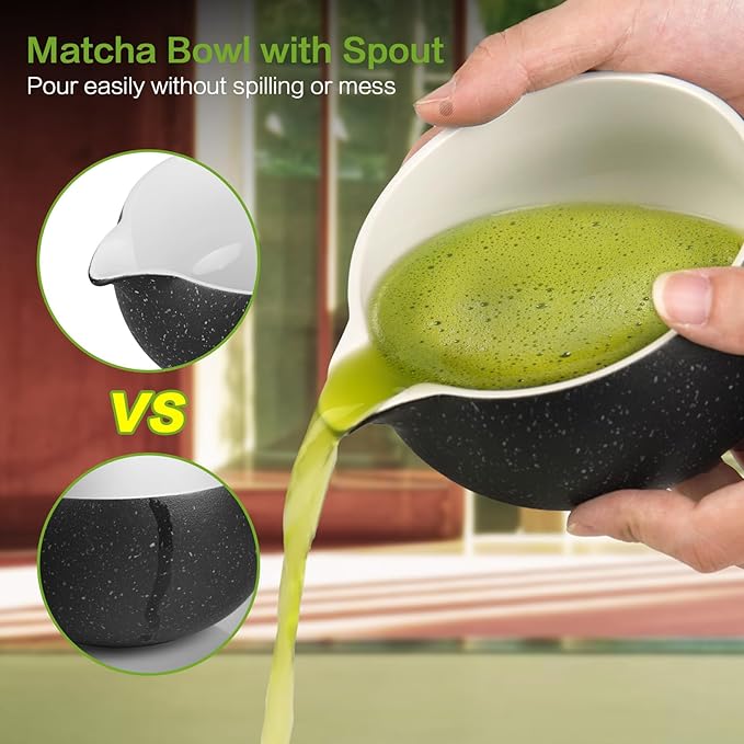 ChefBee 8PCS Matcha Whisk Set - Ceramic Matcha Tea Bowl Kit Set Includes Bowl, Whisk and Chasen Holder, Sifter, Bamboo Spoon & Scoop, Scoop Rest, Tea Towel, Christmas Macha Gift for Beginners Lovers