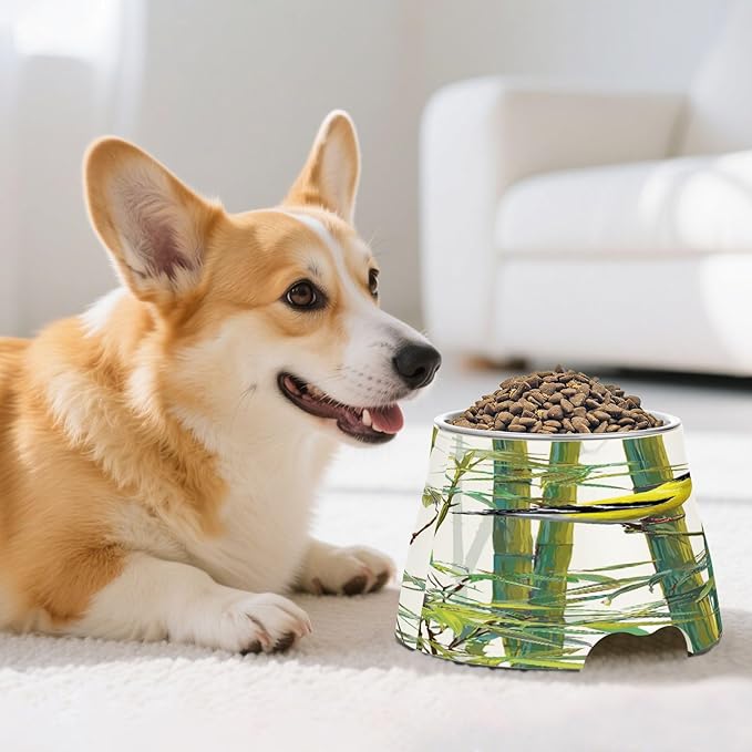 Yellow Birds bamboos 3D Pets Food Bowls Non Slip Stainless Steel Cats Food Bowls for Dogs Cats Rabbits Birds Whisker Relief