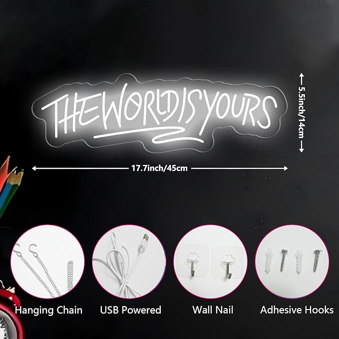 The World is Yours Neon Sign Dimmable World Yours LED Sign for Wall Decor USB Powered Neon Light for Man Cave Home Bar Bistro Club Cafe Wedding Game Room Birthday Gift Graduation Party - Image 5