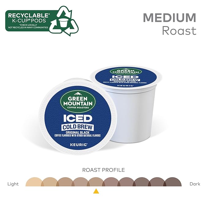 Green Mountain Coffee Roasters Original Black Iced Cold Brew Coffee, Single Serve Keurig K-Cup Pods, 20-Count Box