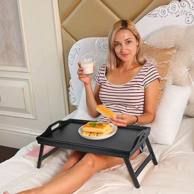 Bed Tray Table with Folding Legs Wooden Serving Breakfast in Bed or Use As a, Platter, TV Table Laptop Computer Tray Snack Tray Large Size