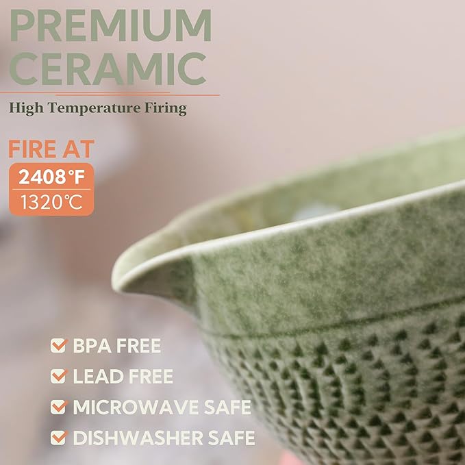 Japanese Matcha Bowl, Glazed Ceremonial Matcha Bowl with Whisk Holder for Matcha Powder/Matcha Tea/Japanese Matcha, 2 Color Options (Prasinous(Spout))