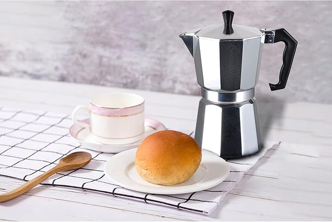 J&V TEXTILES Stovetop Espresso and Coffee Maker, Moka Pot for Classic Italian and Cuban Café Brewing, Cafeteria, (12-Cup)