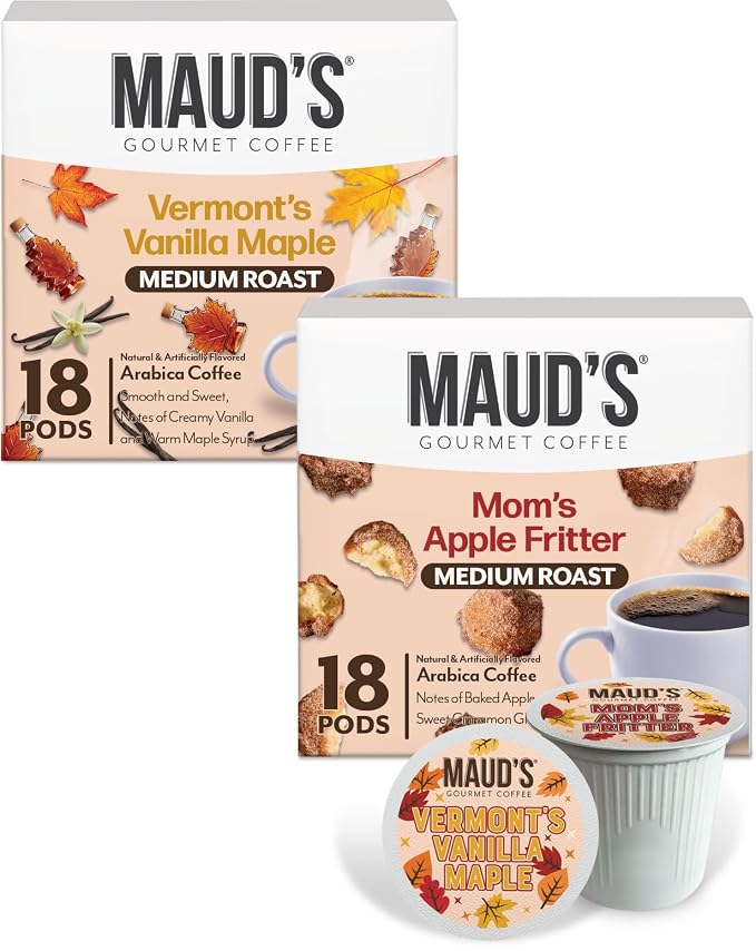 Maud’s Maple Vanilla & Apple Fritter Flavored Coffee Pods Variety Pack, 36 ct, Medium Roast Single Serve Pods – 100% Arabica Coffee, Compatible with Keurig K Cups Maker by MAUDSCOFFEETEA