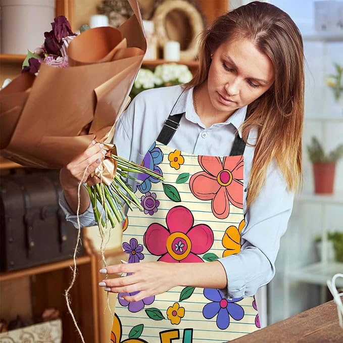 Flower Power Apron for Women Men, Adjustable Apron Cooking Kitchen Chef Apron for Home Kitchen, Baking Gardening BBQ, Coffee House, Restaurant - Image 6