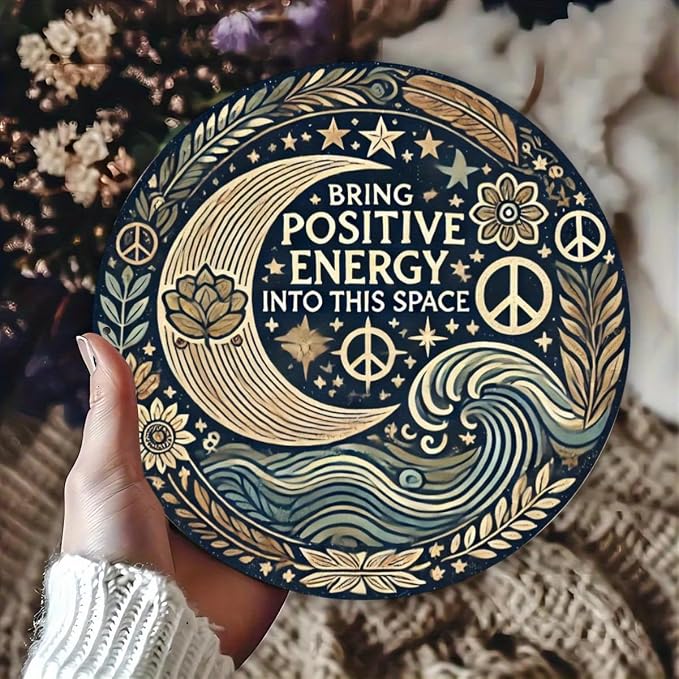 1pc Positive Energy Iron Wall Art, 7.8 Inch Aluminum Foil Carved Decorative Sign for Home, Restaurant, Bar, Cafe, Courtyard, Garage - Mindful Decor by Unknown