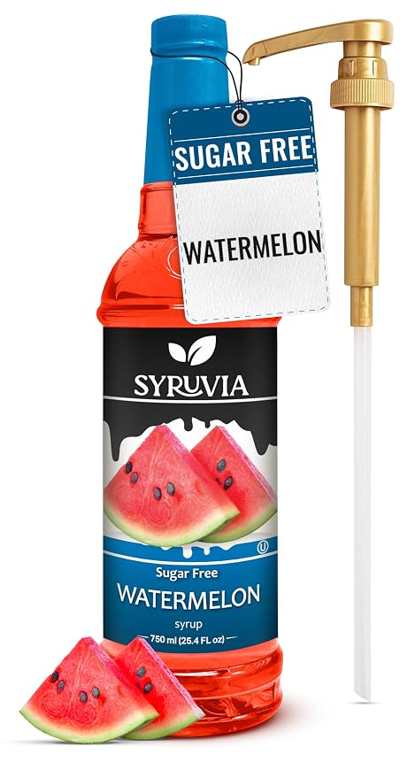 Syruvia Sugar-Free Watermelon Syrup, Flavored Syrup for Drinks, Cocktails, Lemonades, Iced Teas, and Desserts – 25.4 fl oz, With Pump by SYRUVIA