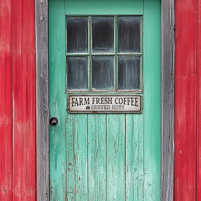 Farmhouse Coffee Sign, Farm Fresh Coffee Served Hot Sign, Rusty Metal Tin Signs 15.8x4 inches, Vintage Wall Decoration, Cafe Decor, Home Kitchen Bar Decor, Decorative Metal Signs