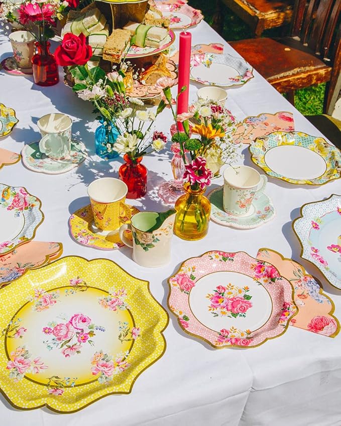 Talking Tables Tea Party Vintage Floral Paper Plates Large | Truly Scrumptious | Also Great For Birthday Party, Baby Shower, Wedding And Anniversary | 4 Count