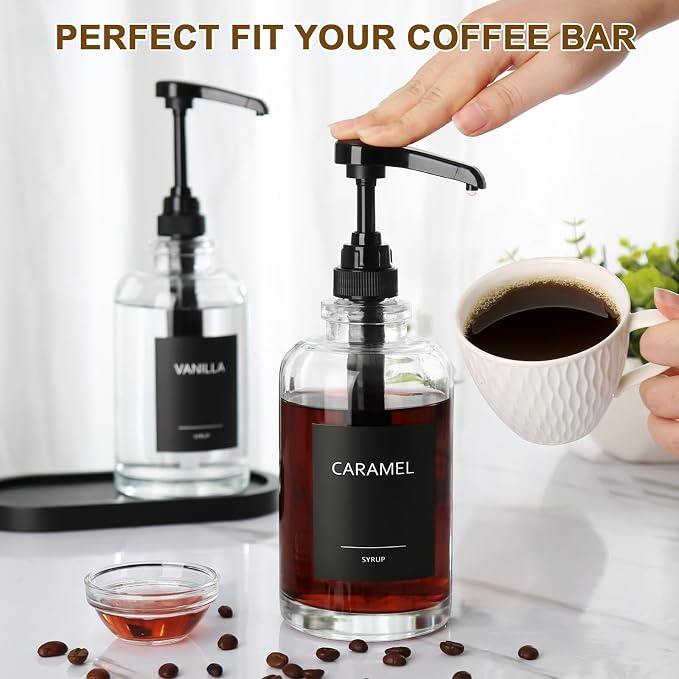 Coffee Syrup Dispenser for Coffee Bar, Glass Syrup Dispenser with 1/4oz Large Capacity Pump, Coffee Syrup Pump Dispenser for Coffee Station, 16.9 fl oz Maple Syrup Bottles for Coffee Bar Organizer - Image 5