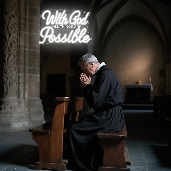 With God All Things Are Possible Neon Sign for Wall Decor Dimmable God LED Neon Light Jesus Christian Decor for PrayerRoom Home Church Party White Inspirational Signs Wall Art Size 13.8*9.3in(GLNP214)