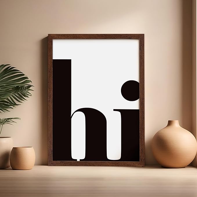 Poster Master Vintage Minimalist Poster - Retro Typography Print - Hi, Greeting, Plain, Modern, Simple - Gift for Artist, Friend - Wall Decor for Living Room, Office, Dorm, 16x20 Brown Framed