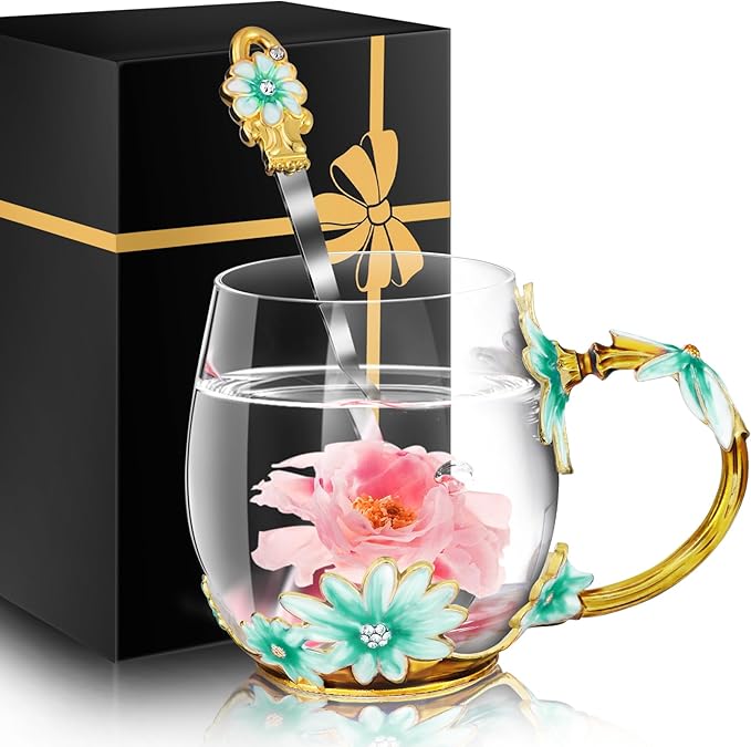 Women Glass Tea Coffee Pretty Cup Set Cute Mug Christmas Xmas Birthday Gift Ideas New Step Bonus Mom Daughter Son Law Unique Who Have Everything Want Nothing Good Special Busy Useful Adult Present