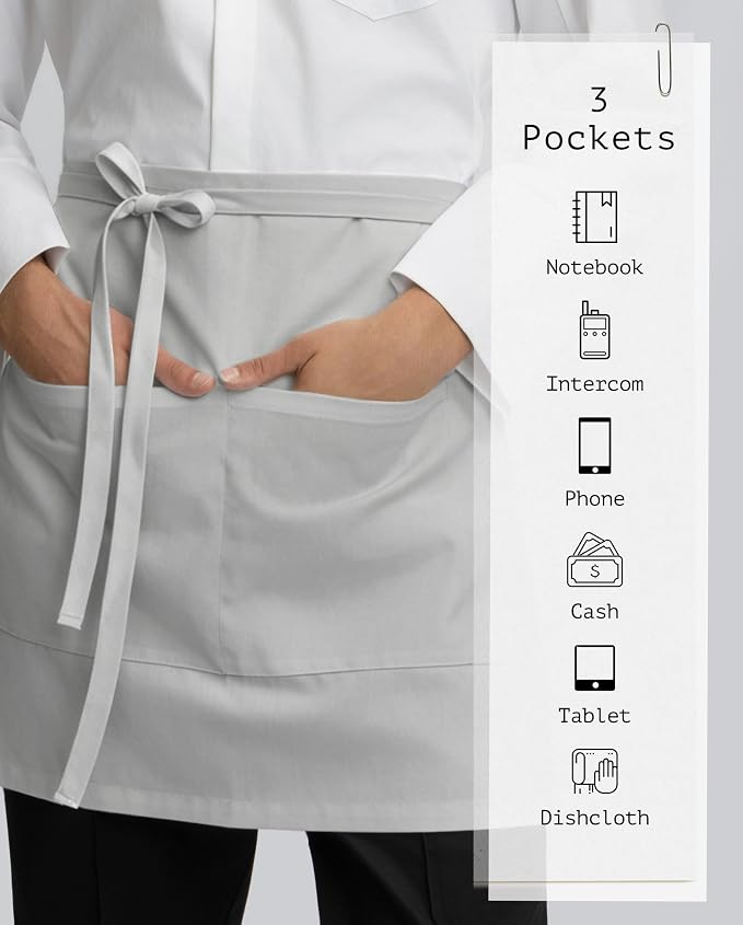 Chef Apron with 3 Pockets and Extra Ties | MJS polyester | Cotton-like feel | Fade & pill resistant | Extra-long ties | Machine washable | Unisex - Image 3